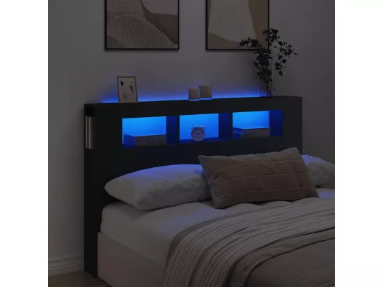 Tête de lit à LED noir 160x18,5x103,5 cm bois d'ingénierie