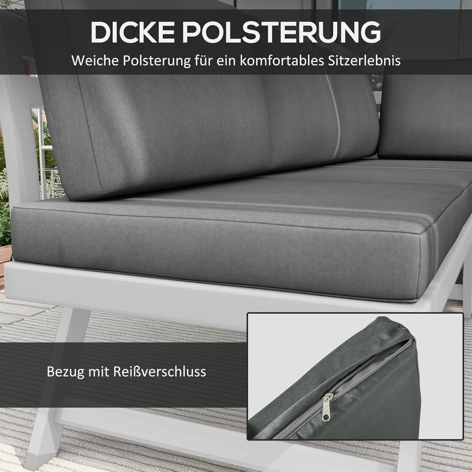 Outsunny 4-TLG. Gartenmöbel-Set, Gartenlounge-Set mit Ecksofa, Doppelsofa, Couchtisch, Sitzkissen, Gartensitzgruppe, Balkonmöbel-Set für Terrasse, Grau