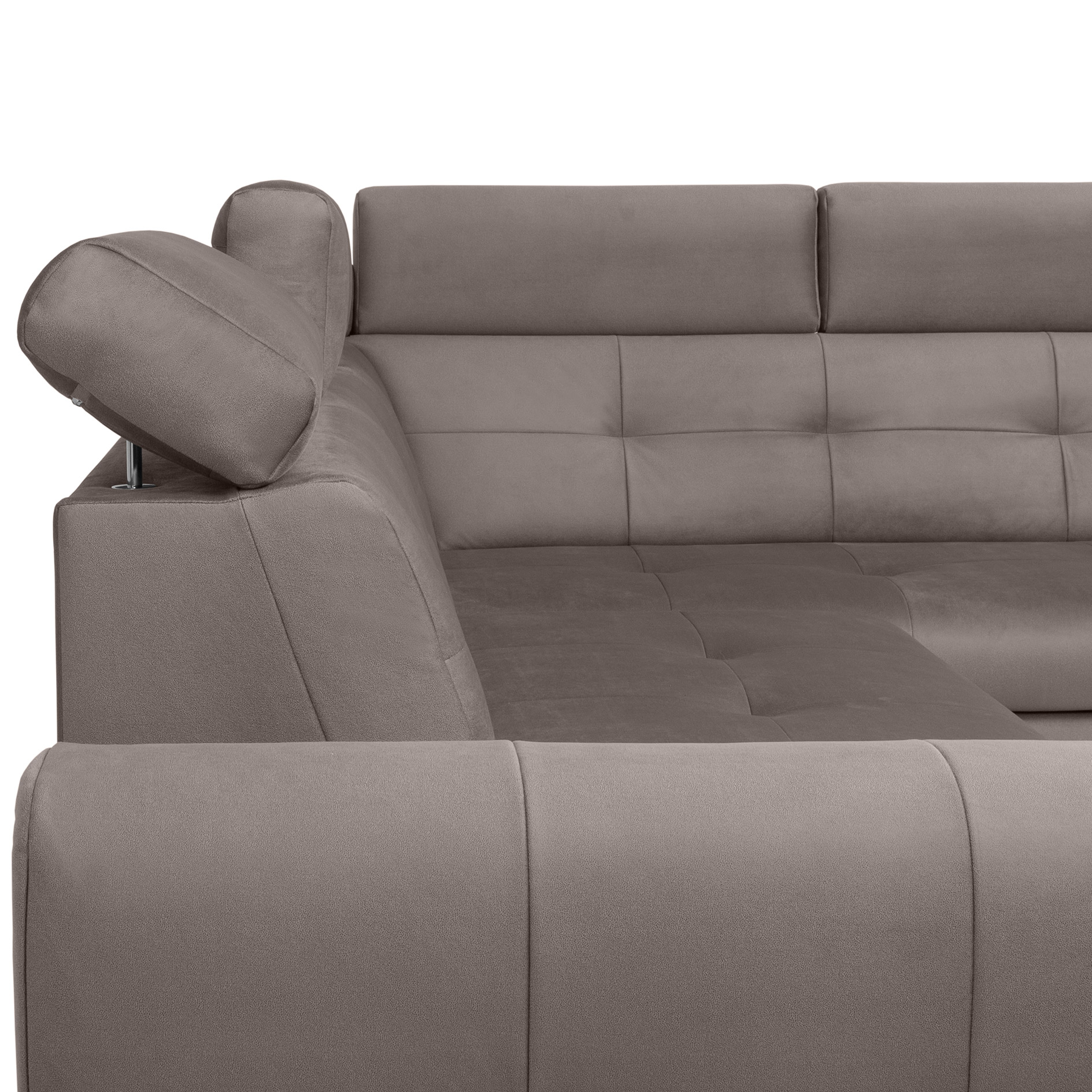Ecksofa - grey - Velvet - Liegefunktion und Staukasten - Recamiere rechts