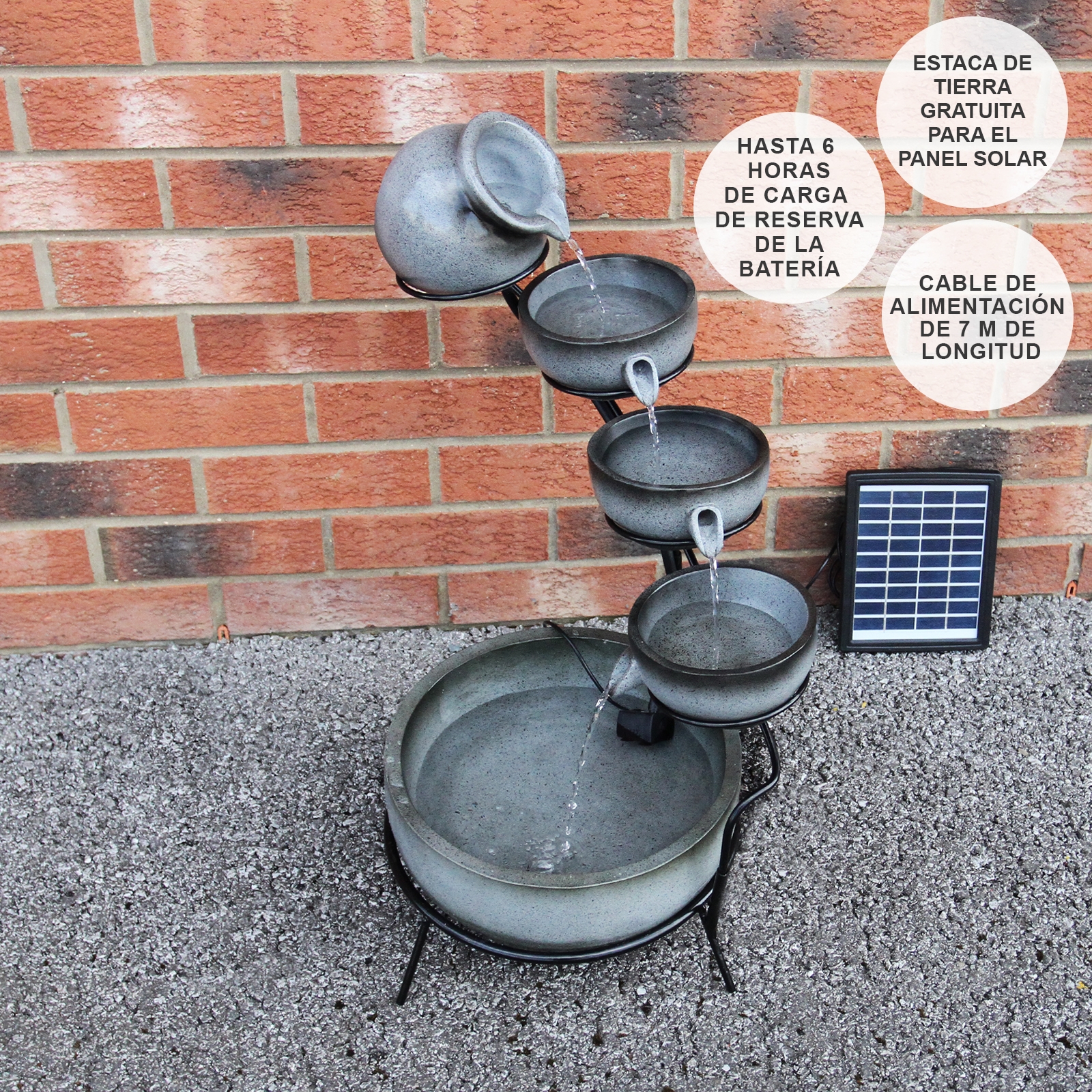 Fonte de água para gatos com energia solar - Cinza