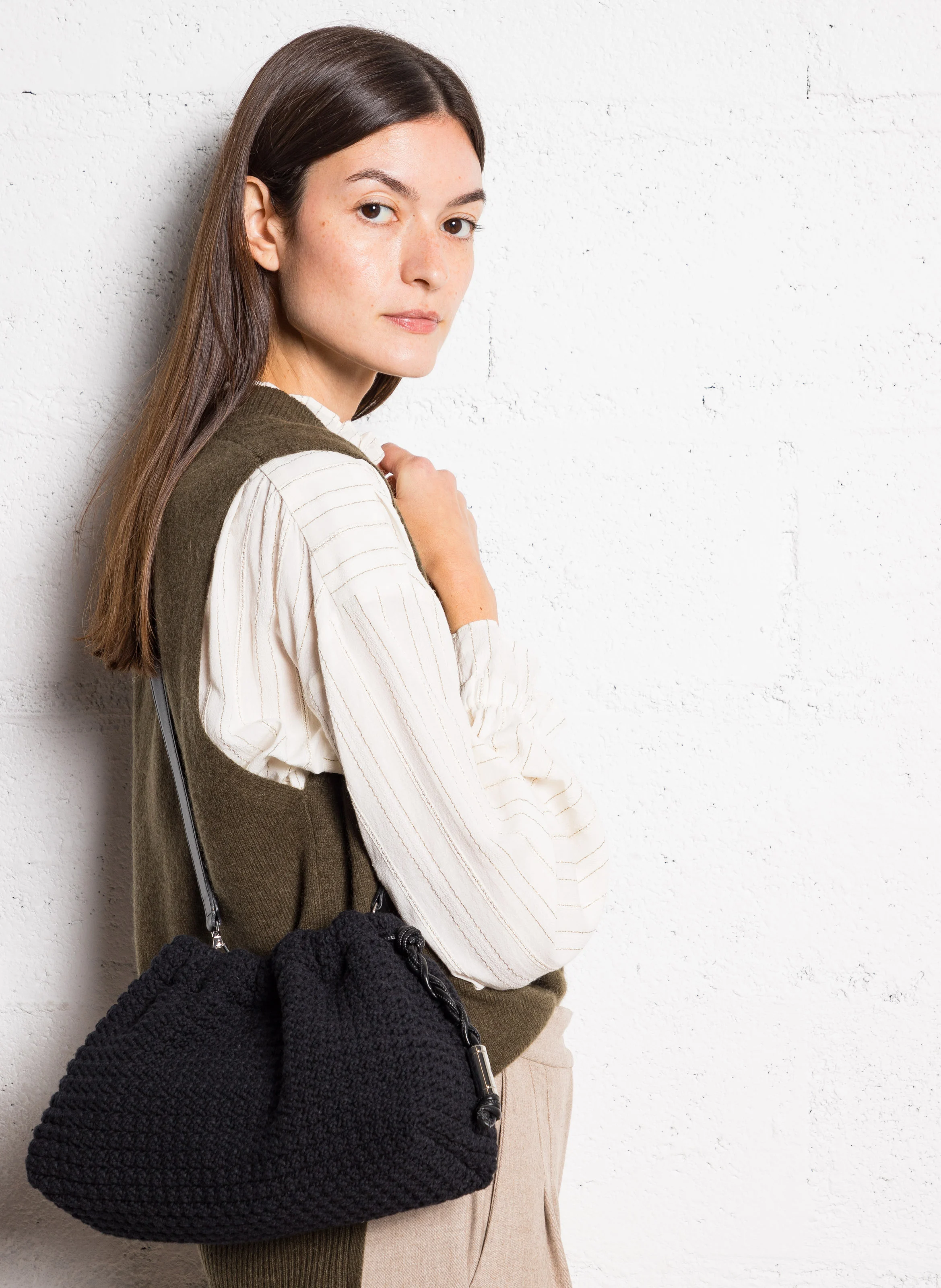 JUNE - Sac en coton mélangé tressé | Noir