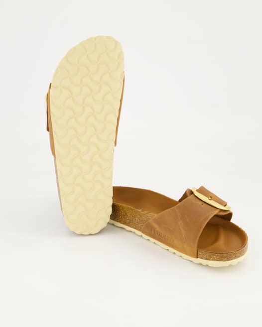 Birkenstock Madrid Big Buckle Leder geölt Pantoletten in Braun