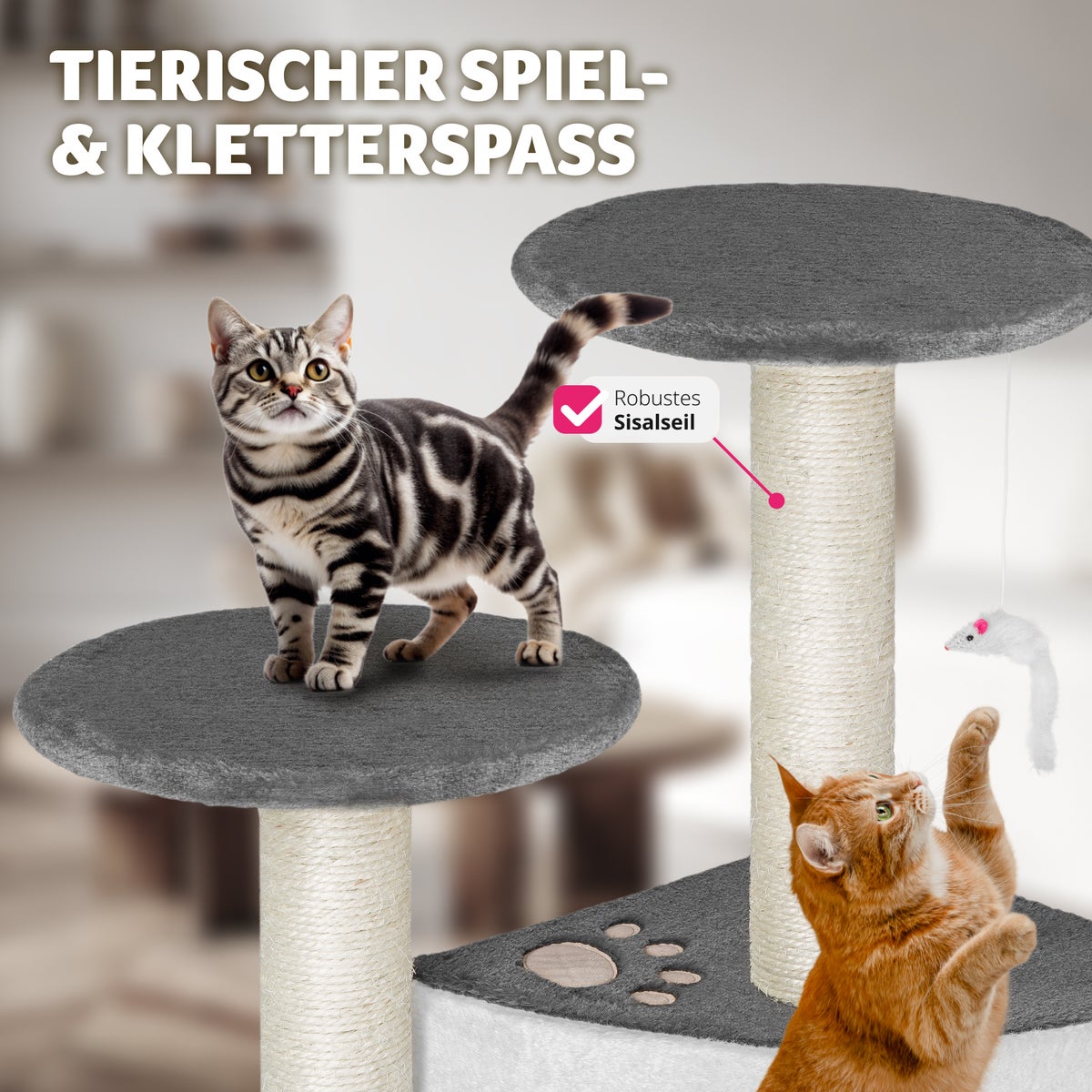 tectake kattenboom Tommy 71 cm inclusief speelgoedmuis