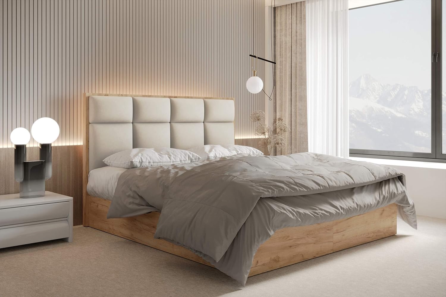 TRADA Boxspringbett 160x200 cm - mit Bettkasten und Taschenmatratze - Selva - Bett mit Topper - Boxspringbett mit Holzelemente - Weiß