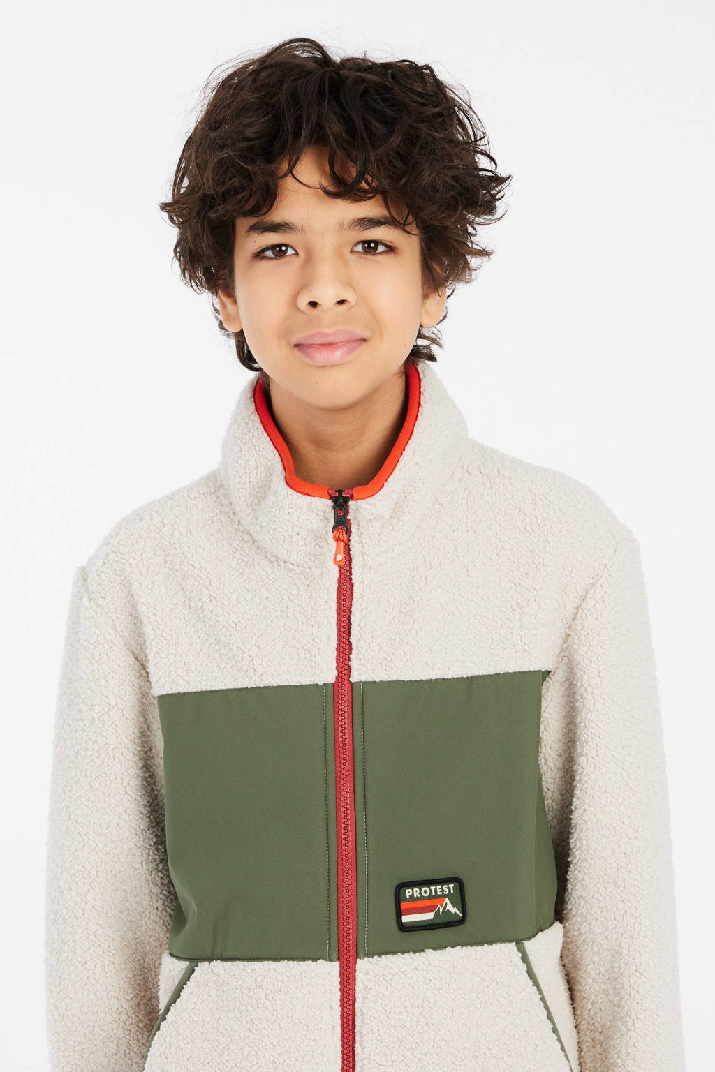 Protest fleece vest PRTBARTIS JR ecru/olijfgroen
