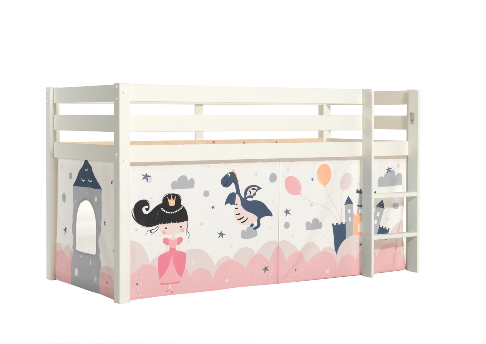 Halbhochbett PINO - PRINCESS SOPHIE - Kiefer weiß Massivholz - 90x200 cm