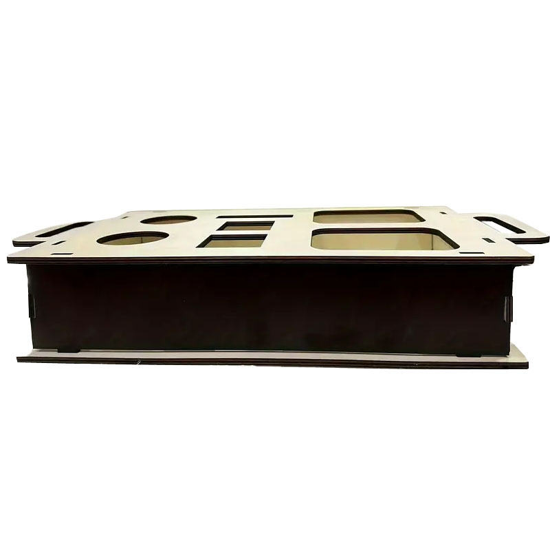 (55x27cm) Holz Couchbar Organizer Sofa Halterung inkl. Schälchen   Deckel für Getränke / Smartphone / Fernbedienung / Snacks - Braun / Schwarz