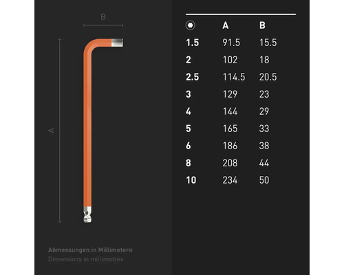 INBUS® 70273 Hoekschroevendraaierset, 9-delig, 1,5–10 mm, met ColorGrip (veelkleurig) & kogelkop — Gemaakt in Duitsland