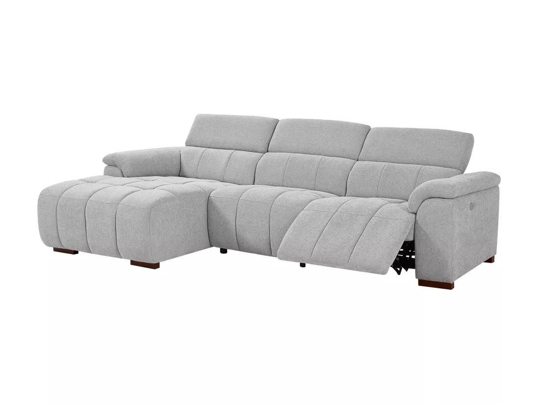 Canapé d'angle gauche relax électrique en tissu gris clair MOLPICA