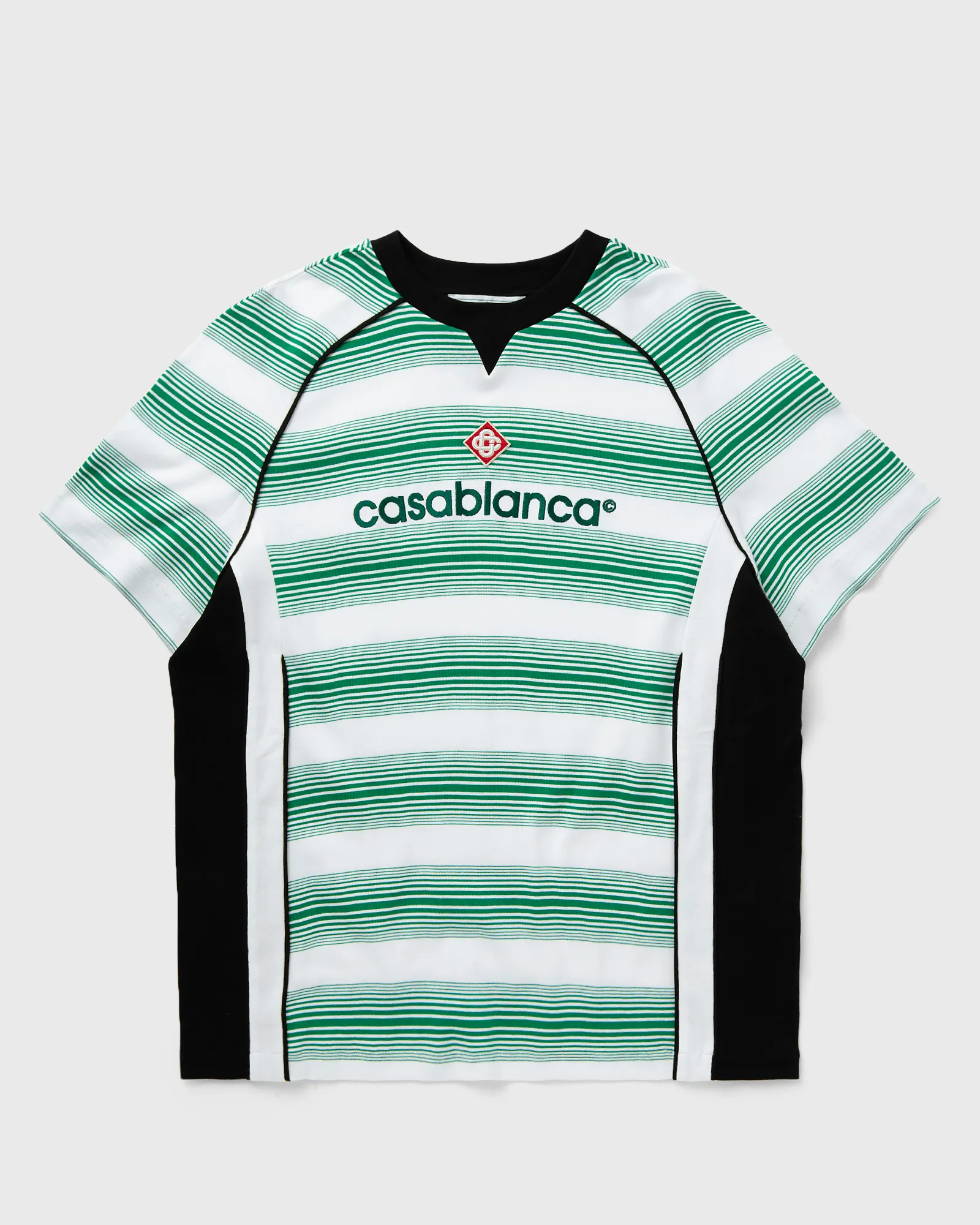 Camiseta Casablanca com painéis listrados e logotipo