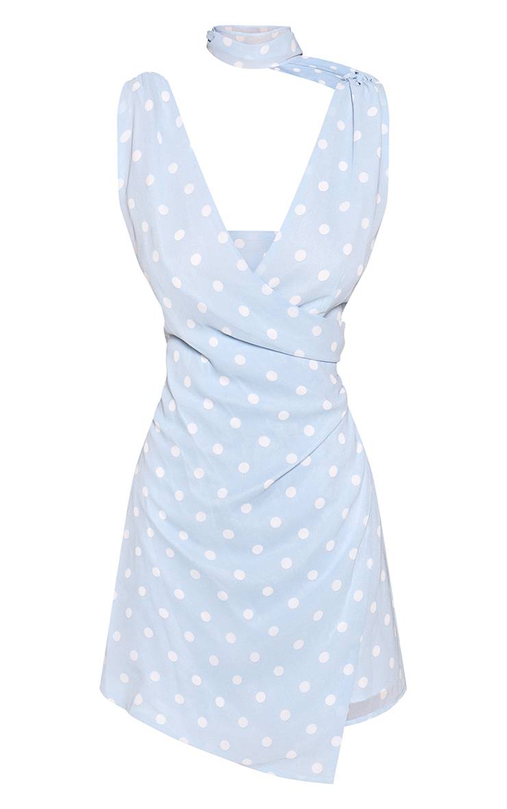 Bleu Layette Robe Courte En Mousseline À Pois Avec Détail Foulard