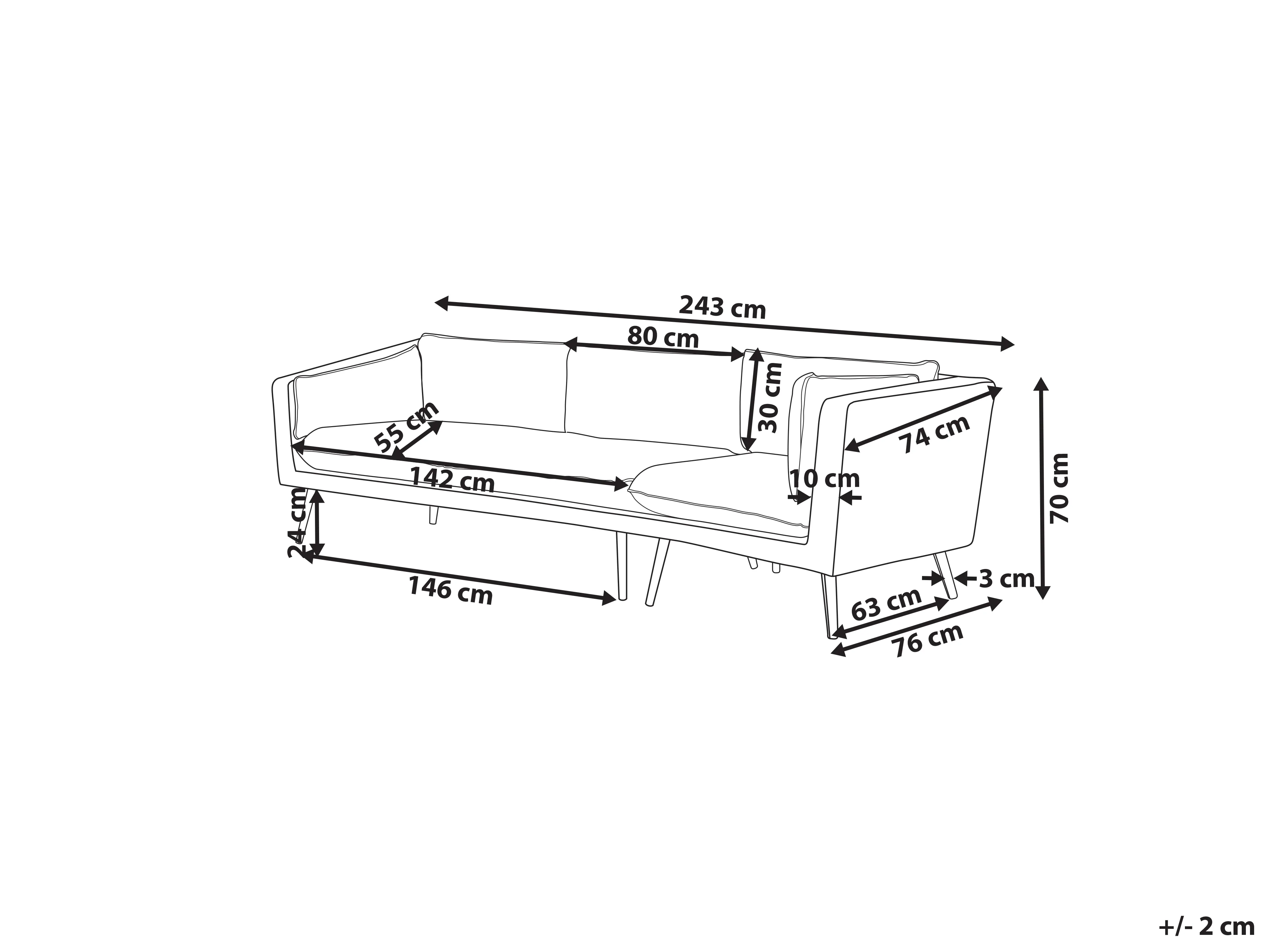 Tuin loungebank 3-zits LORETELLO linkszijdig Grijs