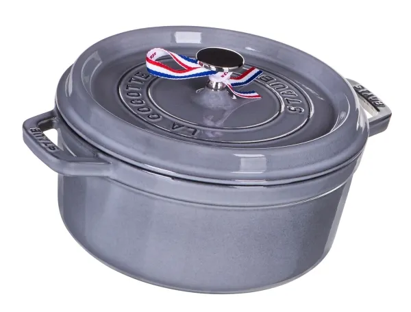Staub Cocotte, Gryde bradepande, Rund, Støbejern, Keramisk, Gas, Halogen, Induktion, Grå, -20 - 260 °C