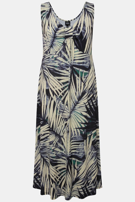 Midikleid, Palmenblätter, A-Linie, V-Ausschnitt, ärmellos