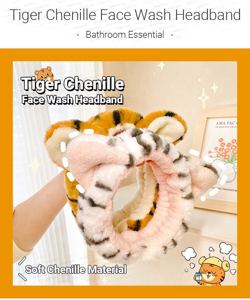 Momoi - Tiger Chenille Gezichtsreiniger Hoofdband