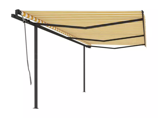 Auvent manuel rétractable avec poteaux 6x3 m Jaune et blanc