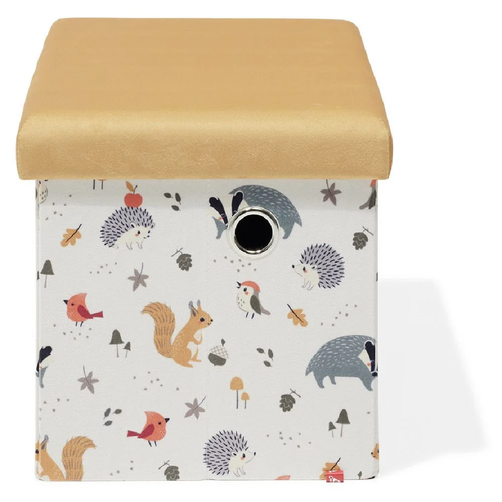 Banc coffre enfant Clara animaux de la forêt orange  - L60xP32xH32 cm