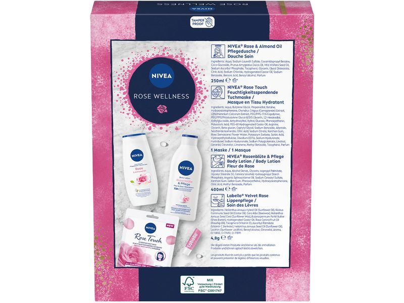 NIVEA Geschenkset Rose Wellness 2024 Feuchtigkeitsspendende Pflegeprodukte für Damen