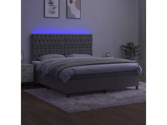 Sommier tapissier matelas et LED Gris clair 180x200 cm Velours