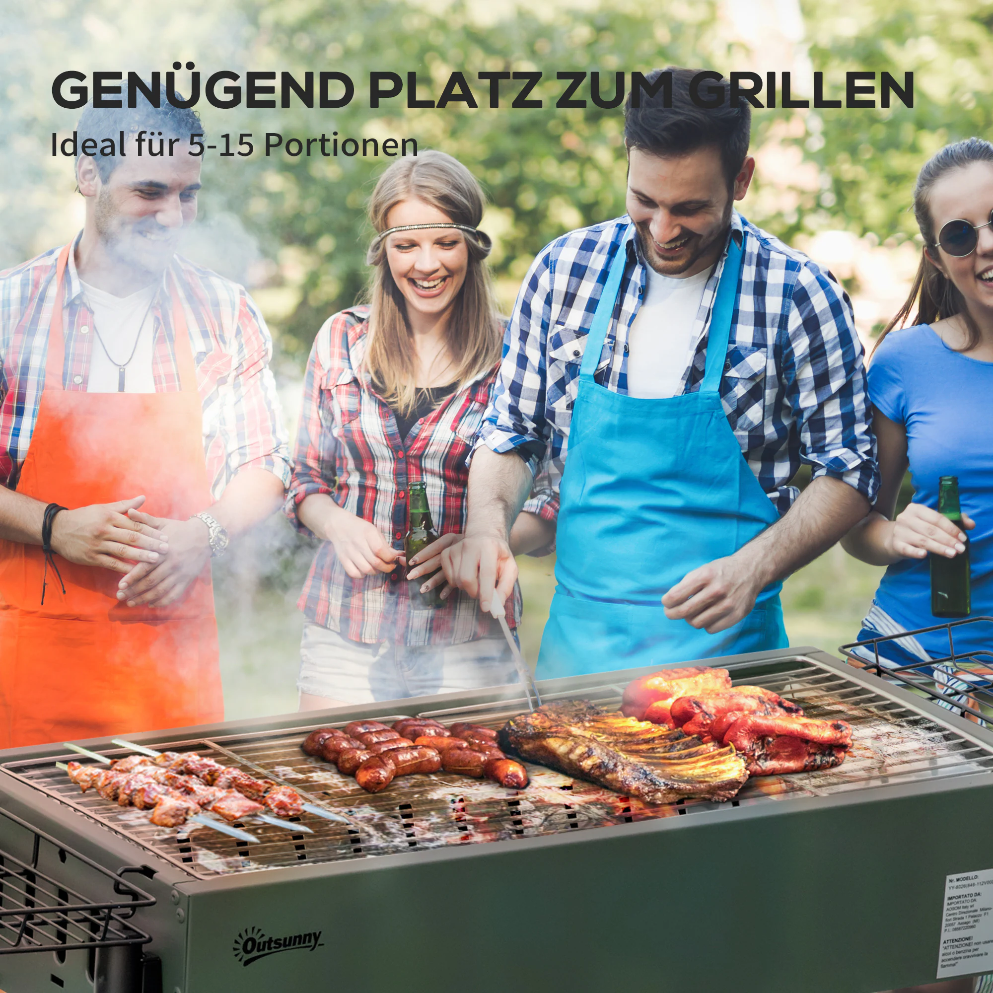 Outsunny Holzkohlegrill mit Grillrost, Grillrost-Clip und Seitenkörbe grün 77L x 30B x 70H cm