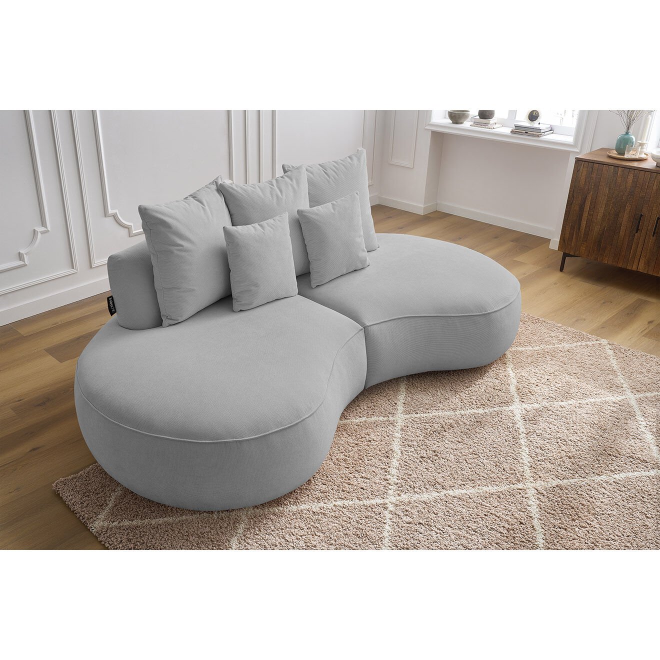 Bobochic Canapé droit fixe 3 places saint-germain tissu texturé gris clair - 260x145x92 cm