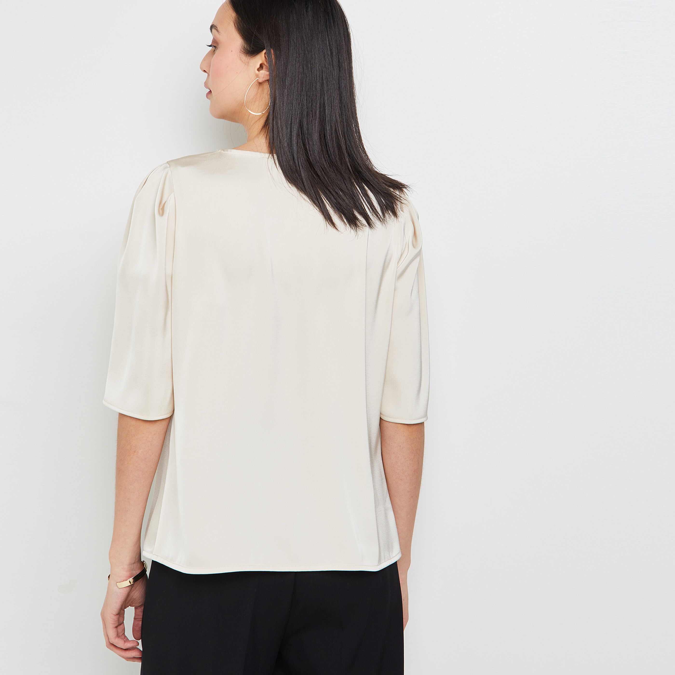 Top satin et dentelle femme - BEIGE