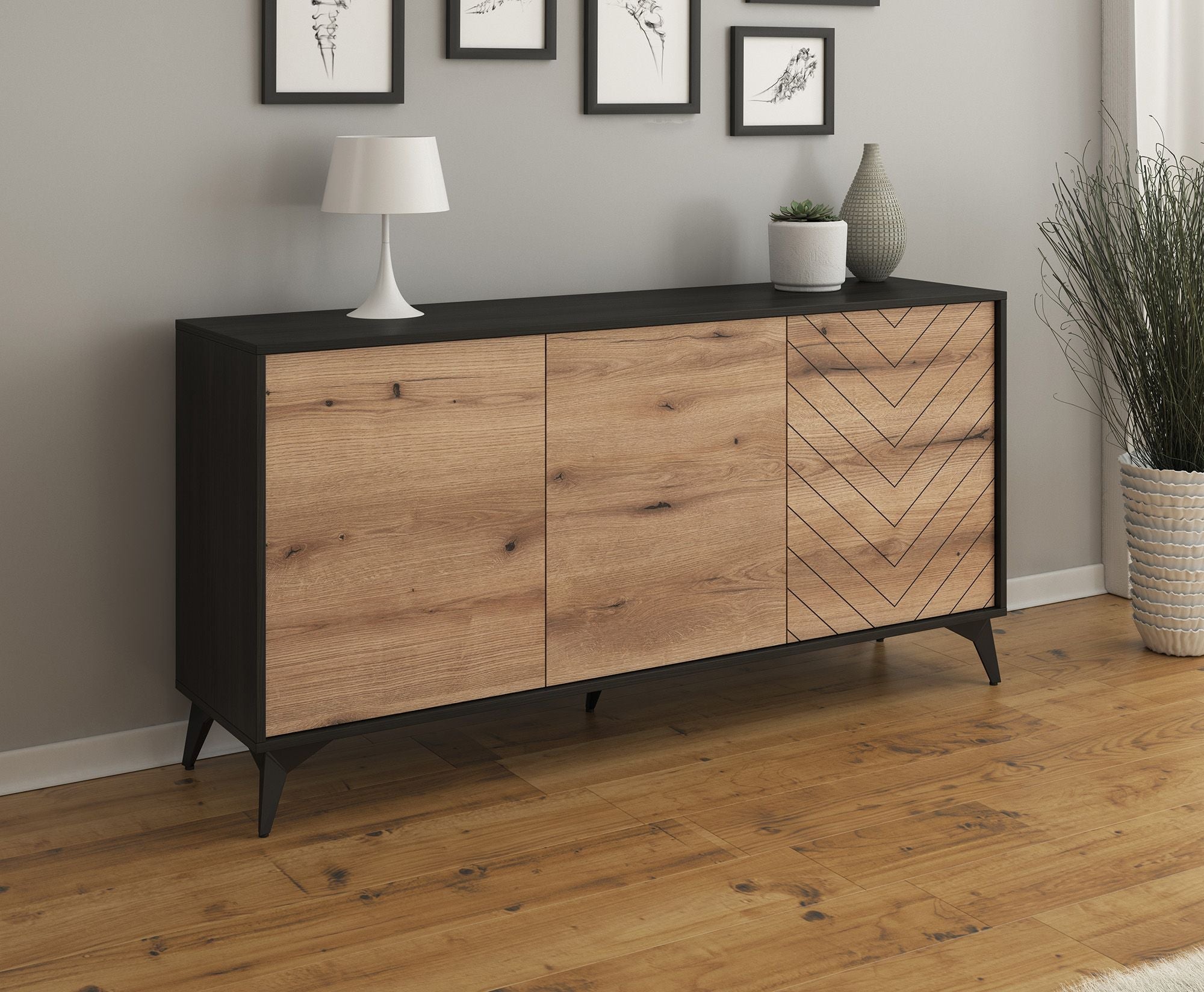 Meubella - Dressoir Dolores - Eiken - Zwart - 154 cm