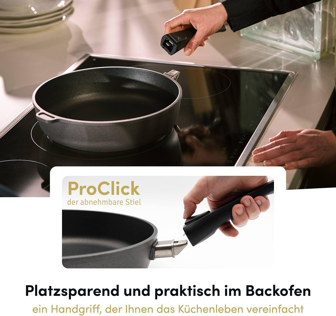 Hoffmann Aluguss Topf und Pfannenset mit Glasdeckel und abnehmbarem Stiel, 6-teilig I Für alle Herdarten auch Induktion I Made in Germany 100% verzugsfrei