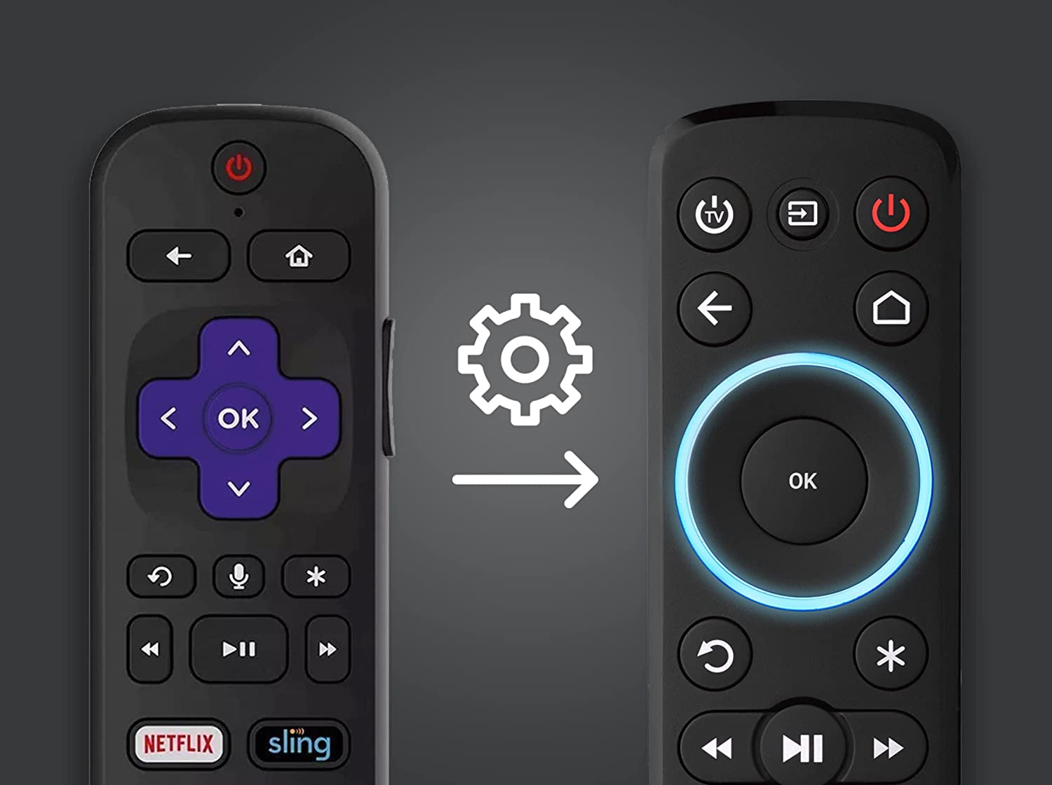 Streaming Universal Ersatz Fernbedienung für TV / Streaming / Sound Bar URC 7935 (Batteriebetrieben) - Schwarz