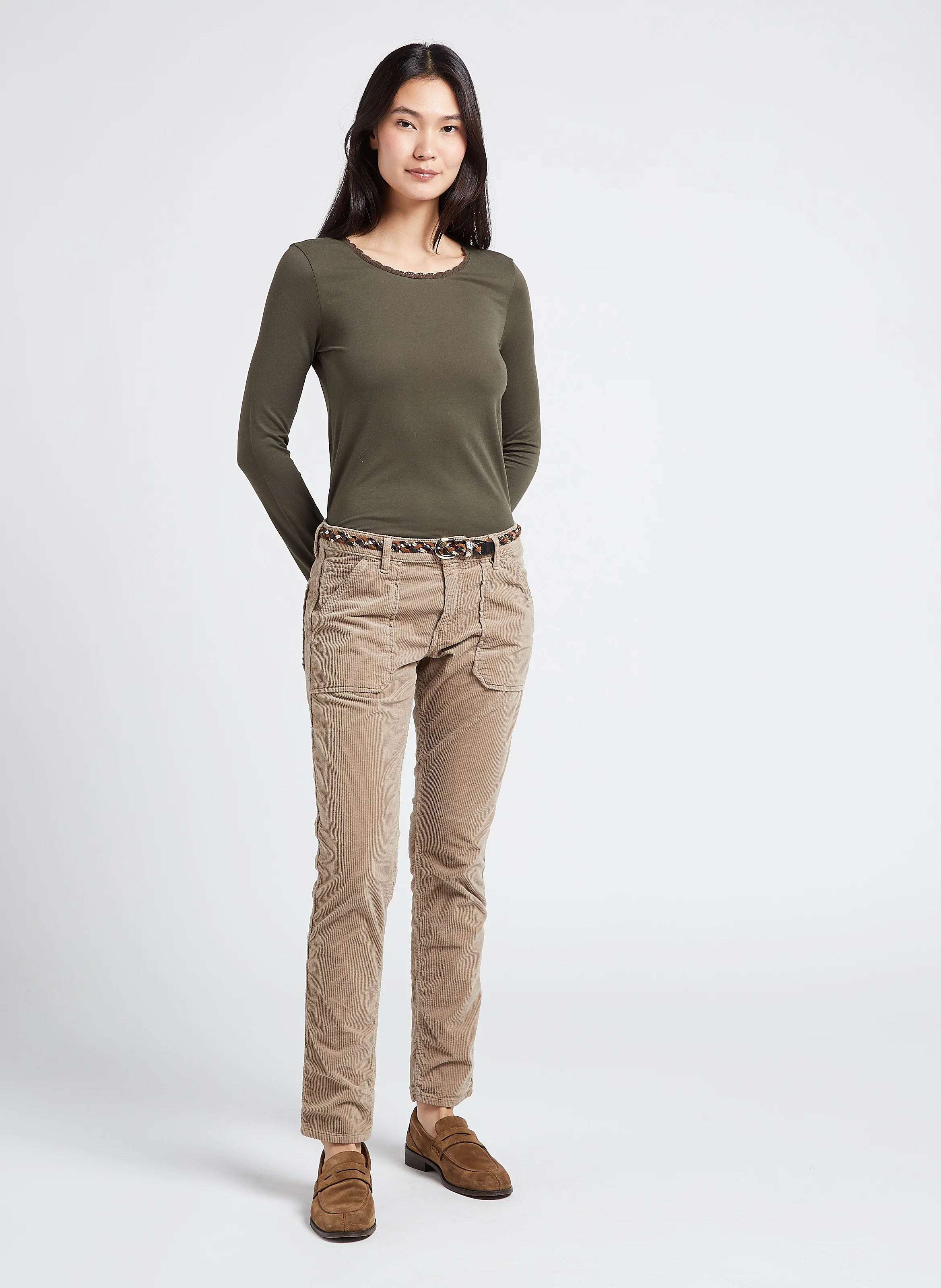 PIERCE - Pantalon slim en velours côtelé | Beige