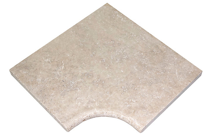 Margelle Angle rentrant Pierre Naturelle Travertin 45x45x3cm Bord 1/2 Rond