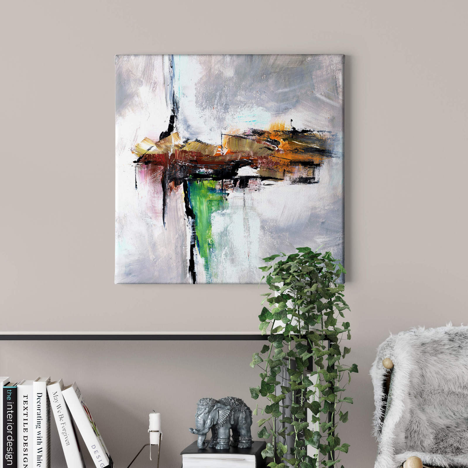 Leinwandbild MODERNE KUNST - grau-braun - 50x50 cm