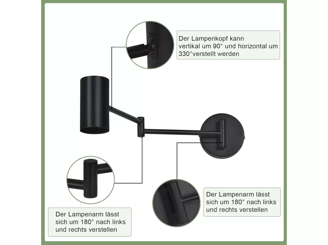 NETTLIFE Applique Murale Intérieur Noir Pack de 2 Vintage Pivotant Métal Rétro GU10