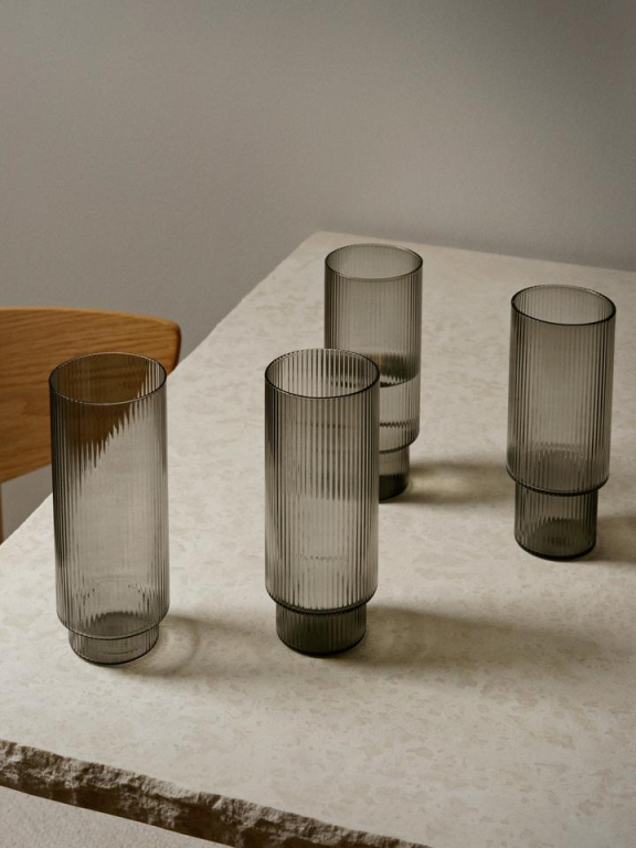 Ferm Living Ripple long drink glazen set van 4 Clear