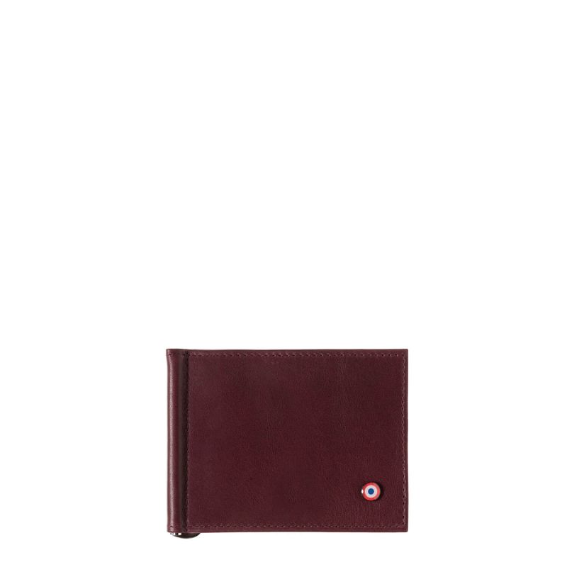 Portefeuille italien Hector avec pince à billets en cuir lisse Vigne rouge