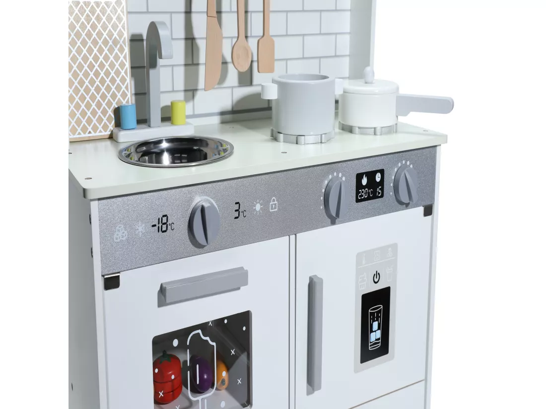 Cuisine Enfant Multifonctionnelle 5 en 1 - ORYXEARTH - 60x29x80.5cm - Bois - Blanc Cassé - Mixte