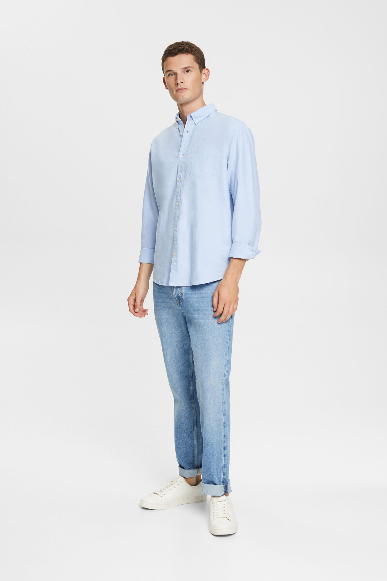 Camisa Oxford clássica, 100% algodão - Azul