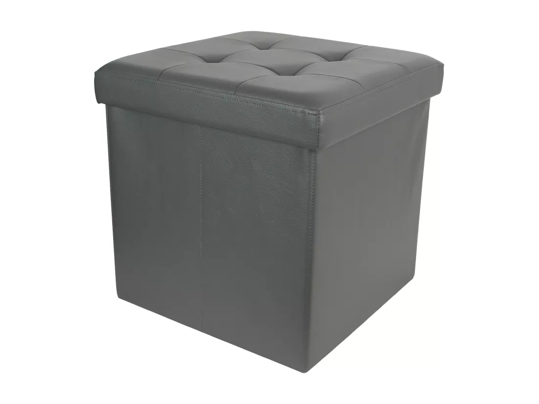 Coffre Pouf Pliable Pu Gris