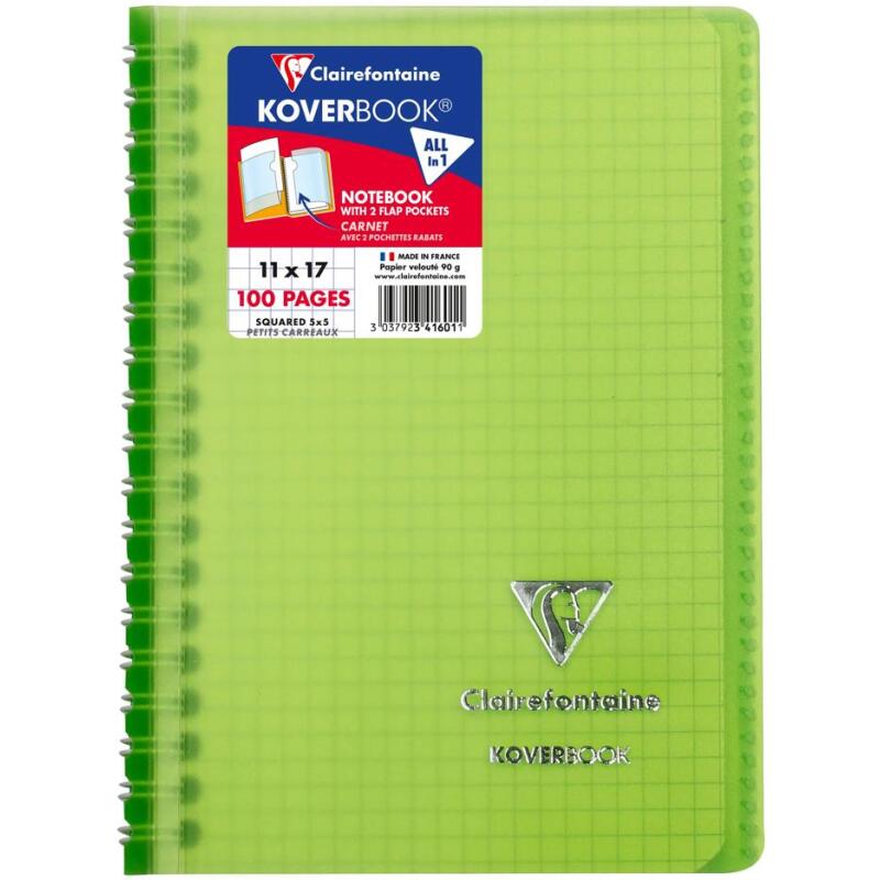 Carnet reliure intégrale enveloppante Koverbook 11x17cm 100 pages petits carreaux couverture polypropylène transparent - Assortis