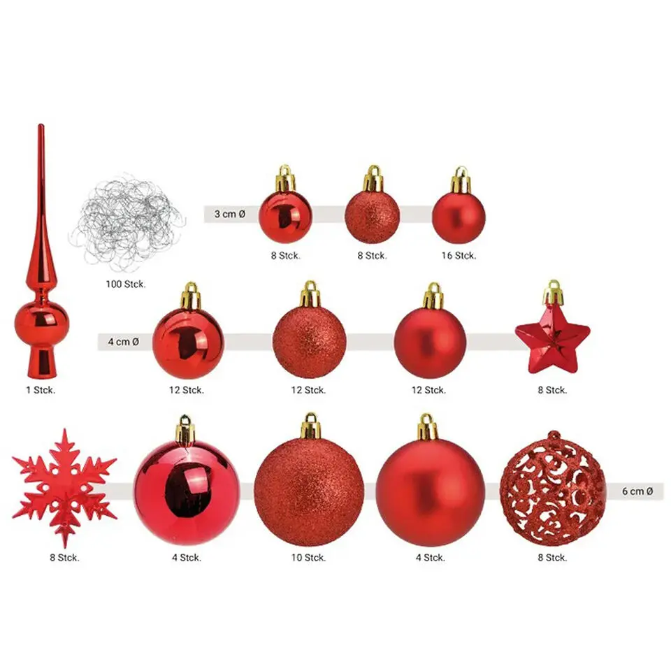 Bellatio decorations Kerstballen set - 110x - rood - kunststof