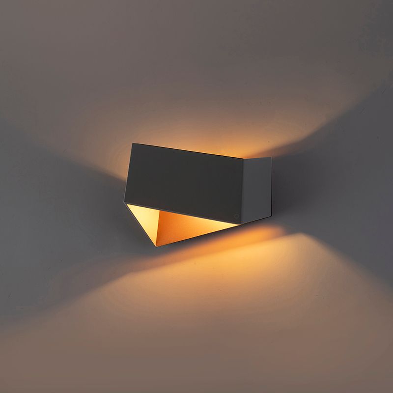 Design wandlamp grijs met koperen binnenkant - Fold