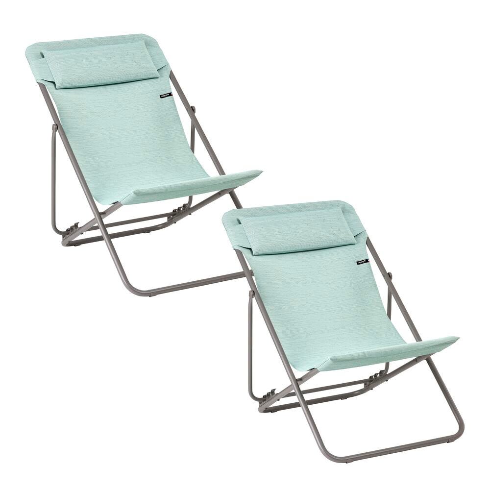 Set aus 2 klappbaren Liegestühlen mit Kopfkissen Maxi Transat + Batyline® Duo Mistral Blue