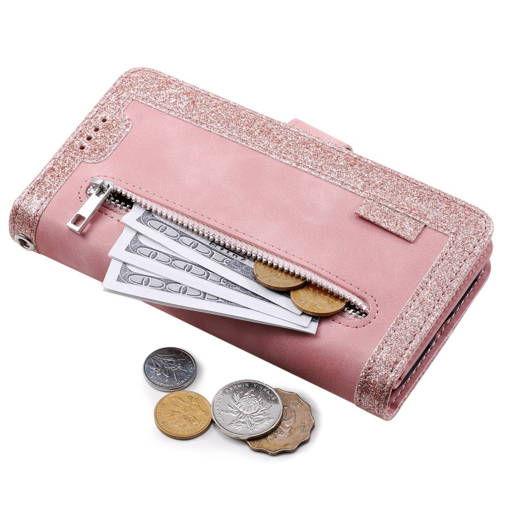 Samsung Galaxy S23 5G Leder Tasche Flip Cover mit Reissverschluss - Rosa / Roségold