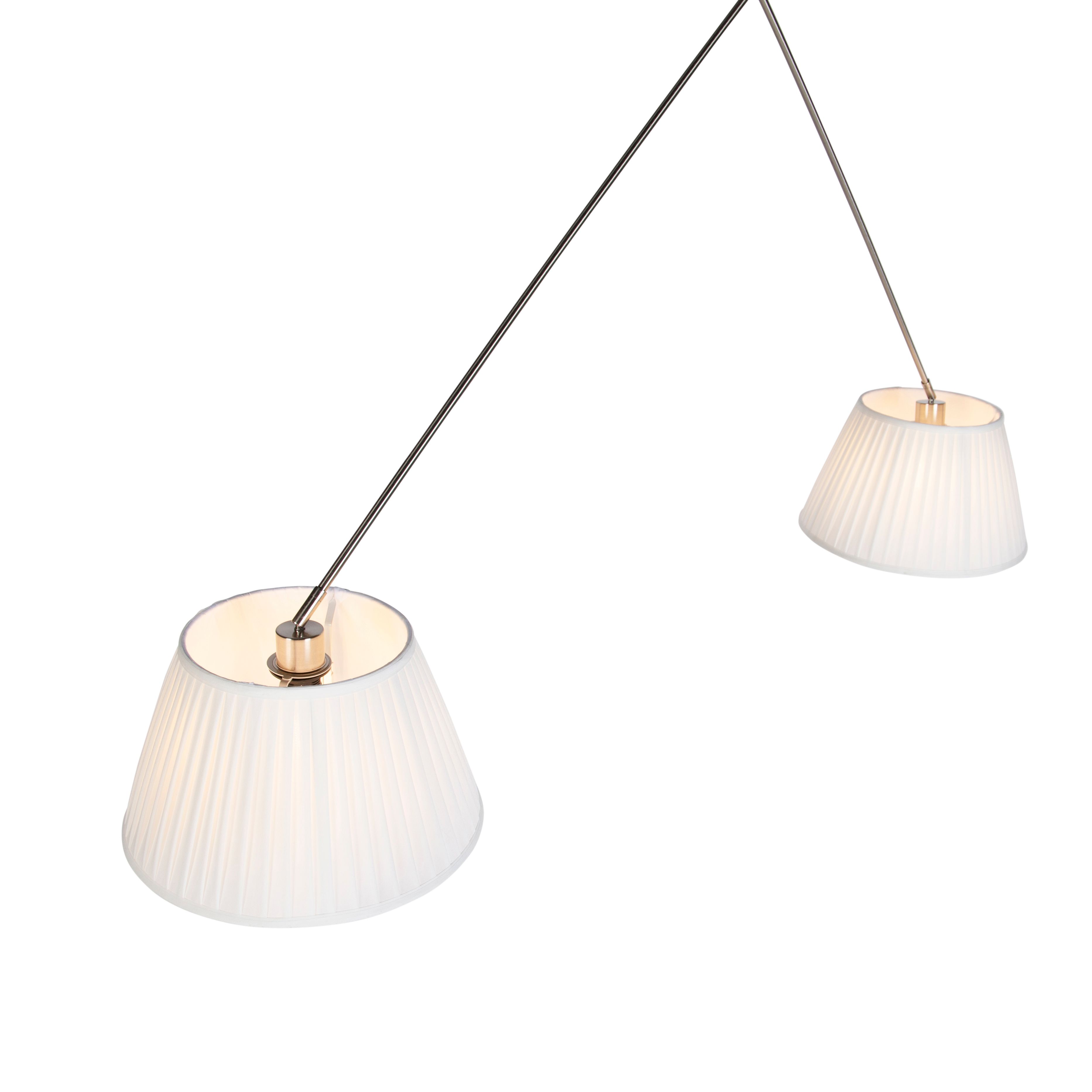 Hanglamp staal met plisse kappen crème 35 cm 2-lichts - Blitz