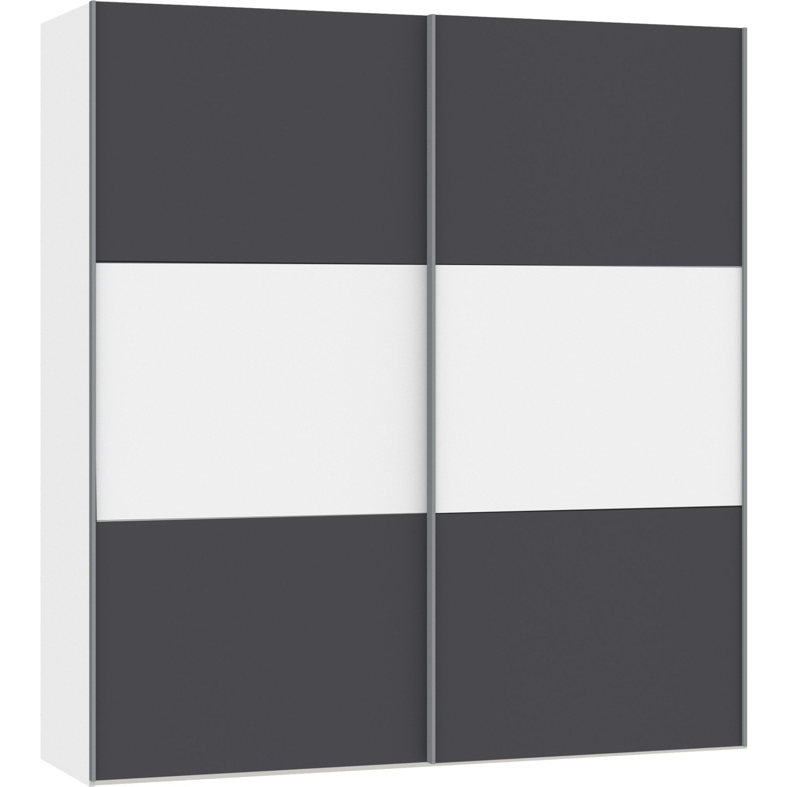 Schwebetürenschrank Schweizer 144 Spanplatte melaminbeschichtet premiumweiss/anthrazit matt