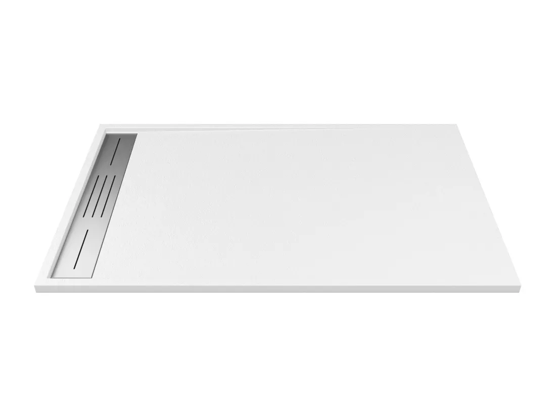 Receveur extra-plat à poser ou à encastrer découpable en résine SMC avec siphon - Blanc - 140 x 80 cm - LYROSA