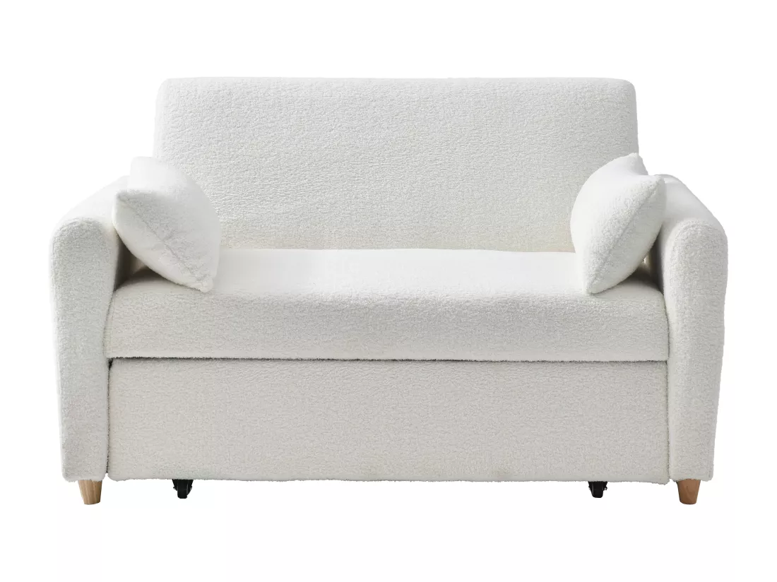 Canapé 2 places convertible en tissu bouclette blanc AYLA