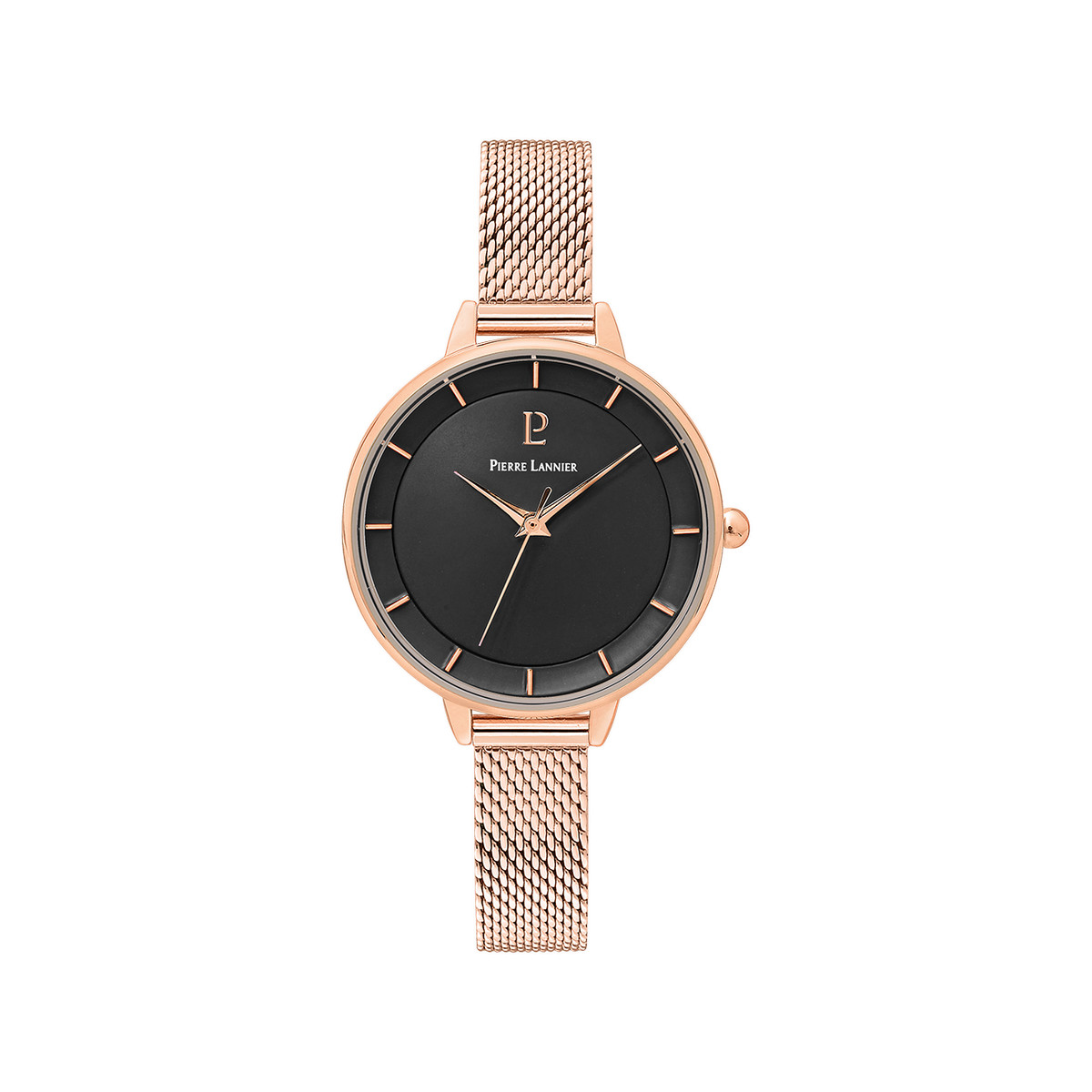 Montre PIERRE LANNIER femme bracelet acier doré rose maille milanaise
