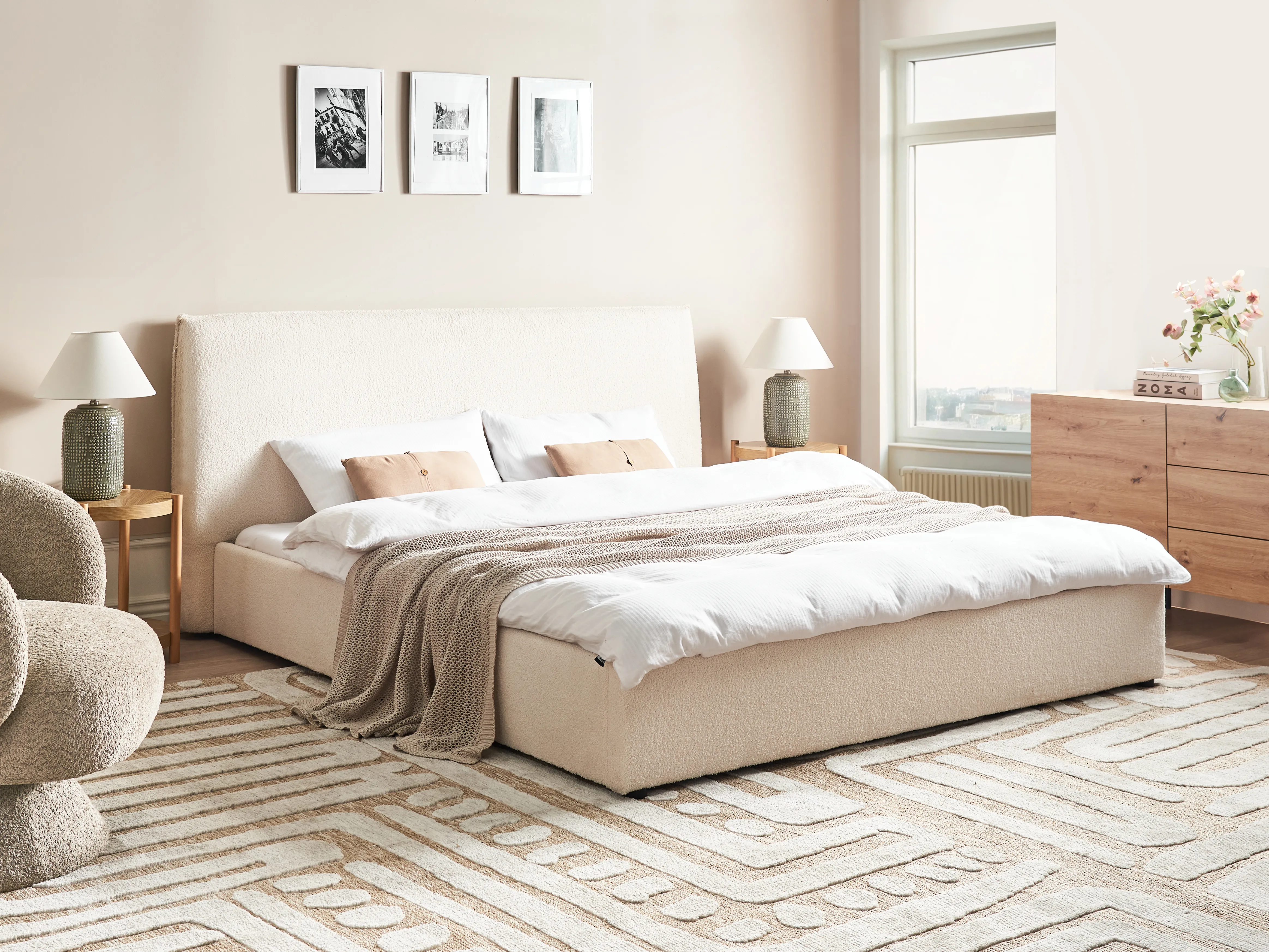 Bed Bouclé LAVAUR 180 x 200 cm Gebroken wit