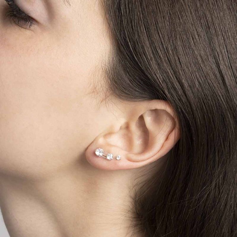 Boucles d'oreilles grimpantes or blanc et oxydes de zirconium 
